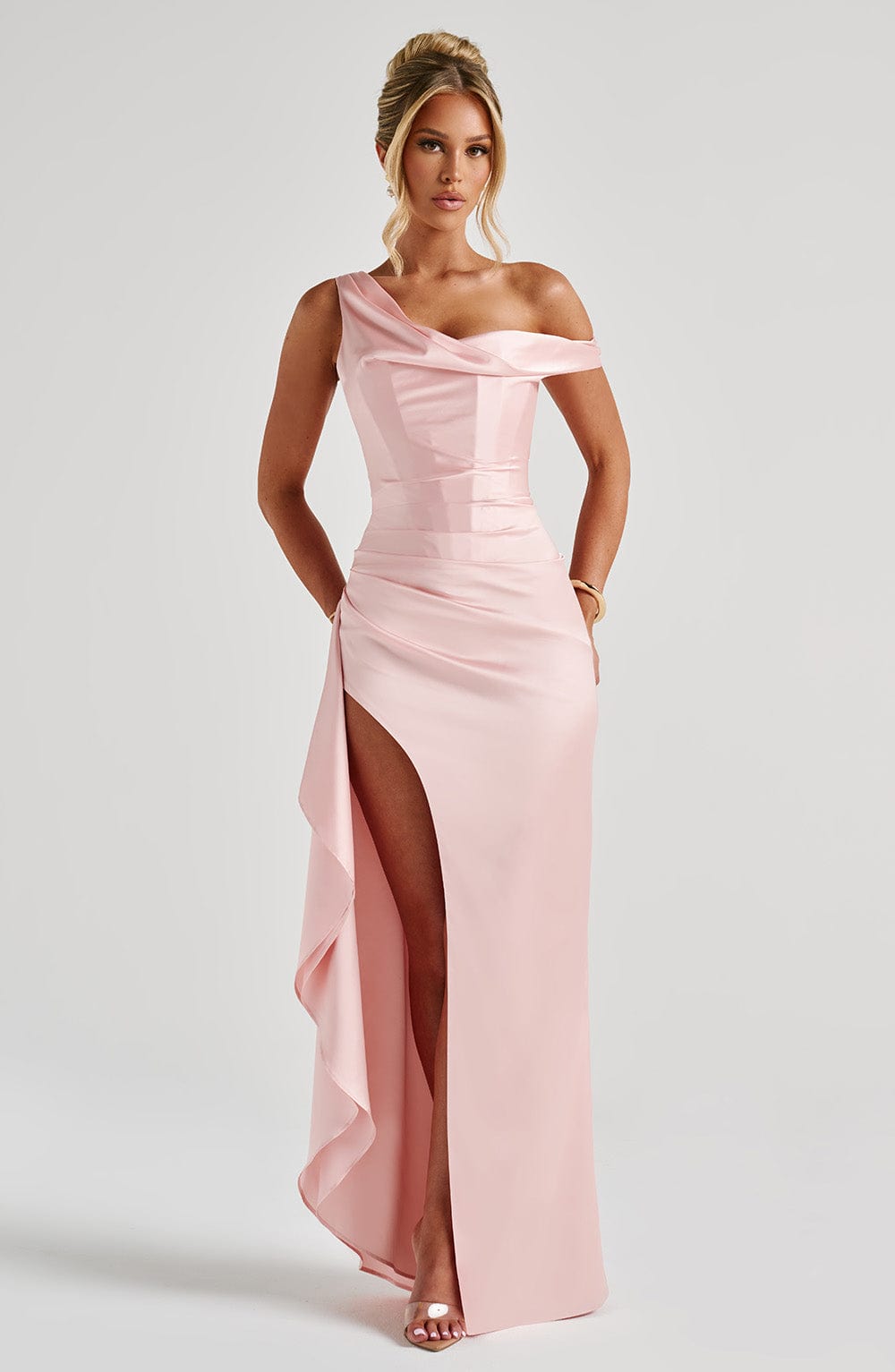 Elyra | Satin Corset Maxi Dress - Blush