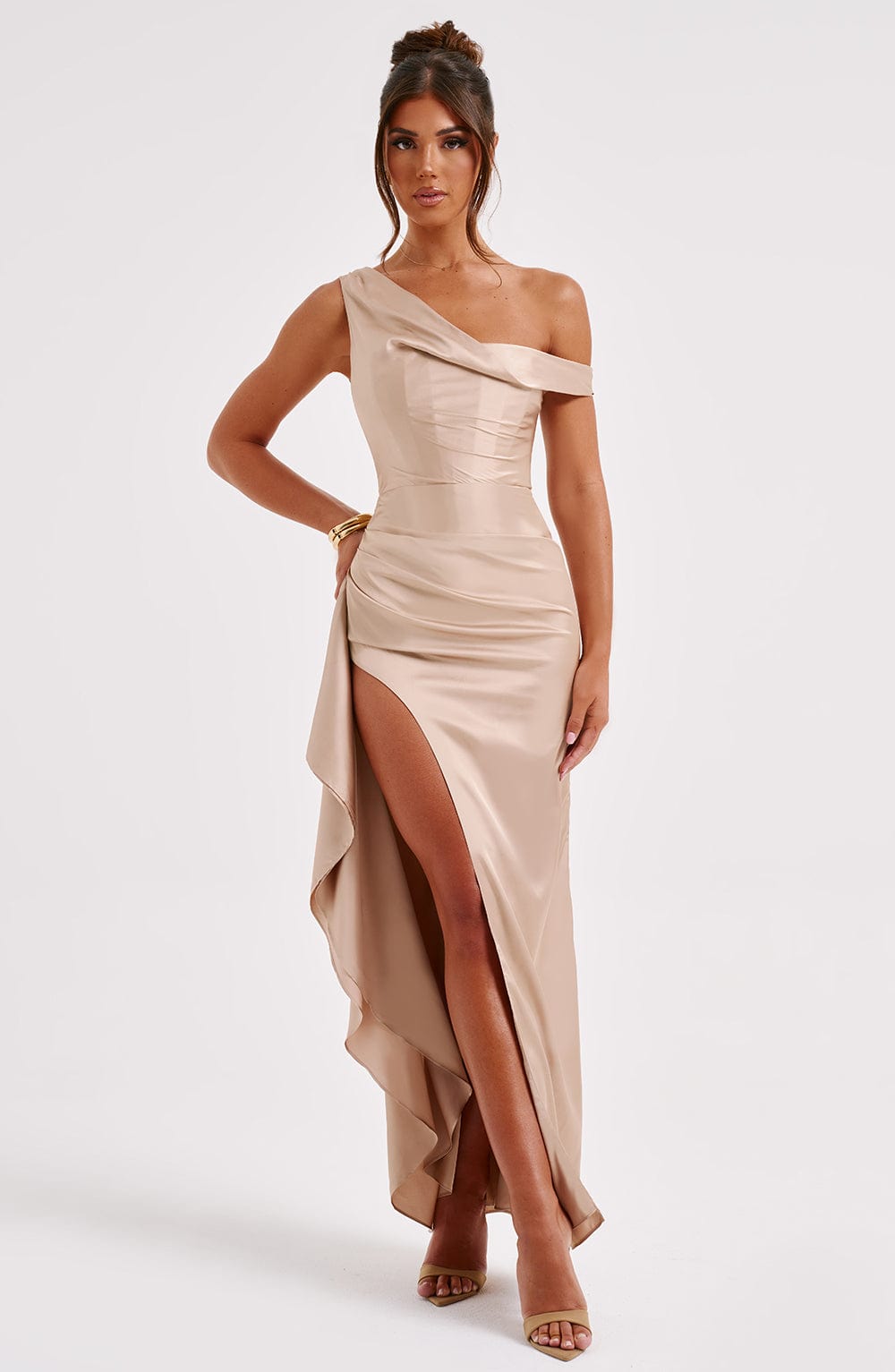 Elyra | Satin Corset Maxi Dress - Champagne