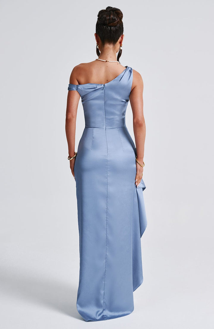 Elyra | Satin Corset Maxi Dress - Dusty Blue