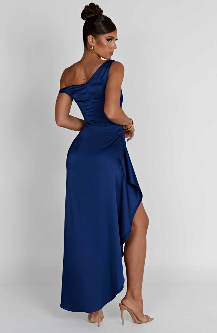 Elyra | Satin Corset Maxi Dress - Navy