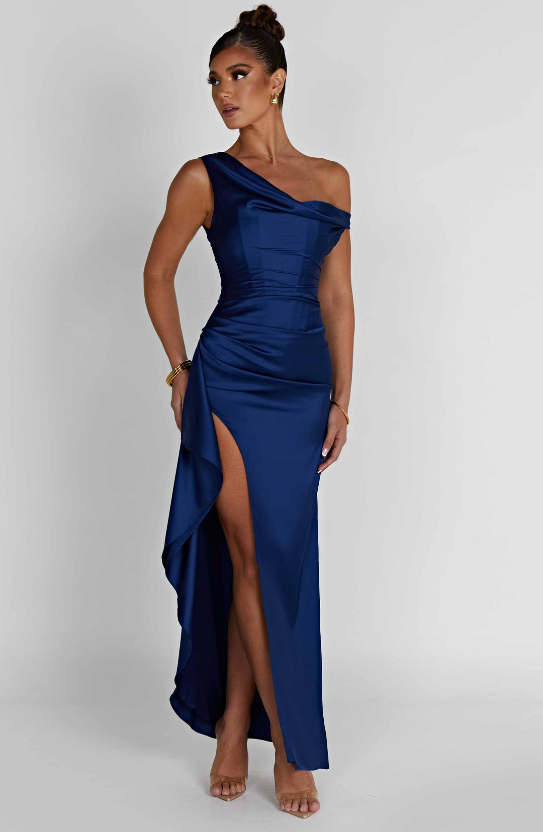 Elyra | Satin Corset Maxi Dress - Navy