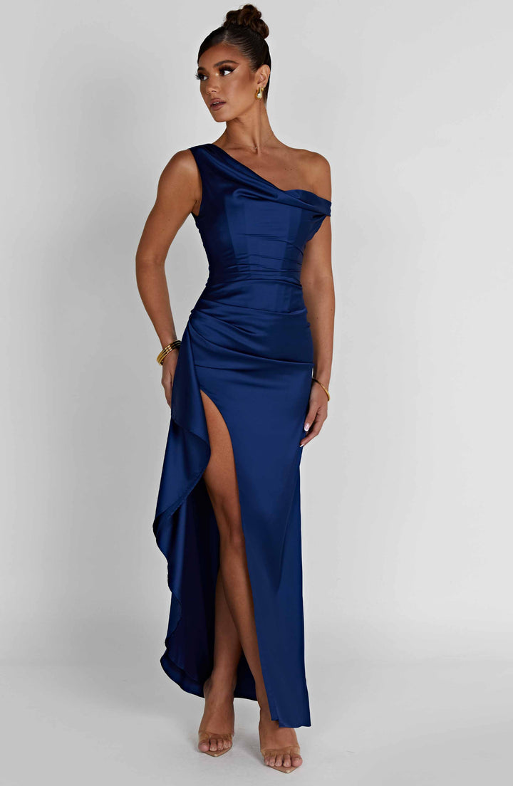 Elyra | Satin Corset Maxi Dress - Navy