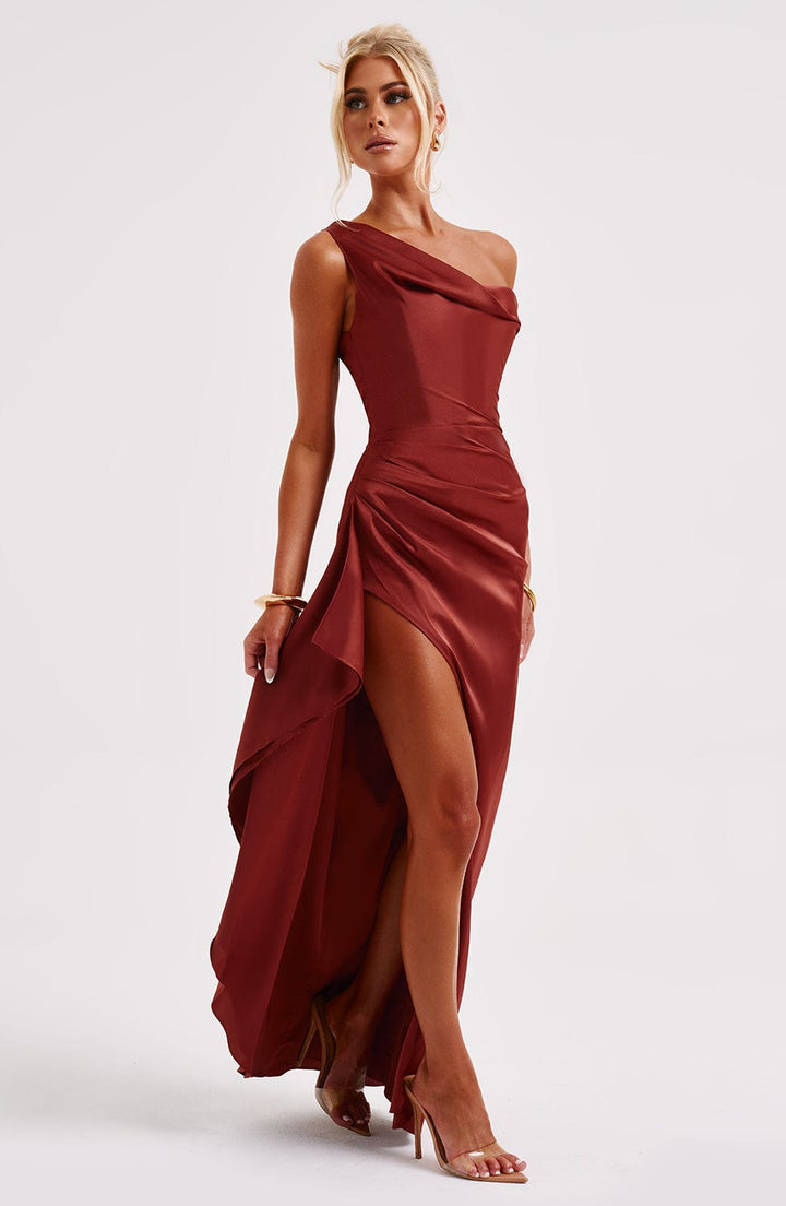 Elyra | Satin Corset Maxi Dress - Rust