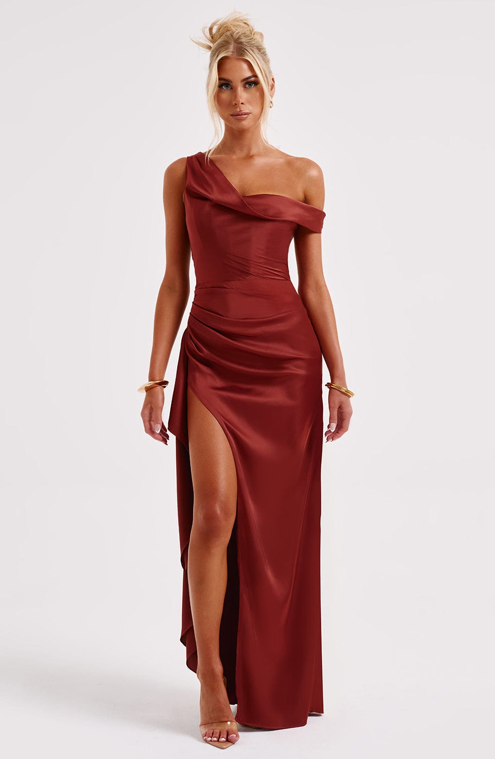 Elyra | Satin Corset Maxi Dress - Rust