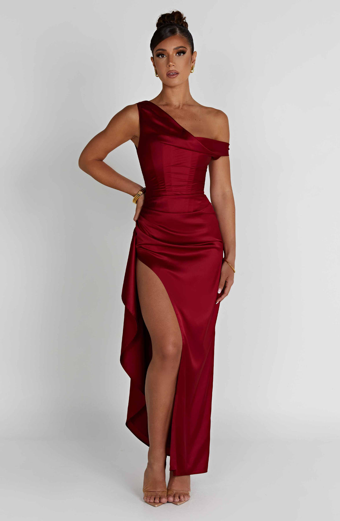 Elyra | Satin Corset Maxi Dress - Wine