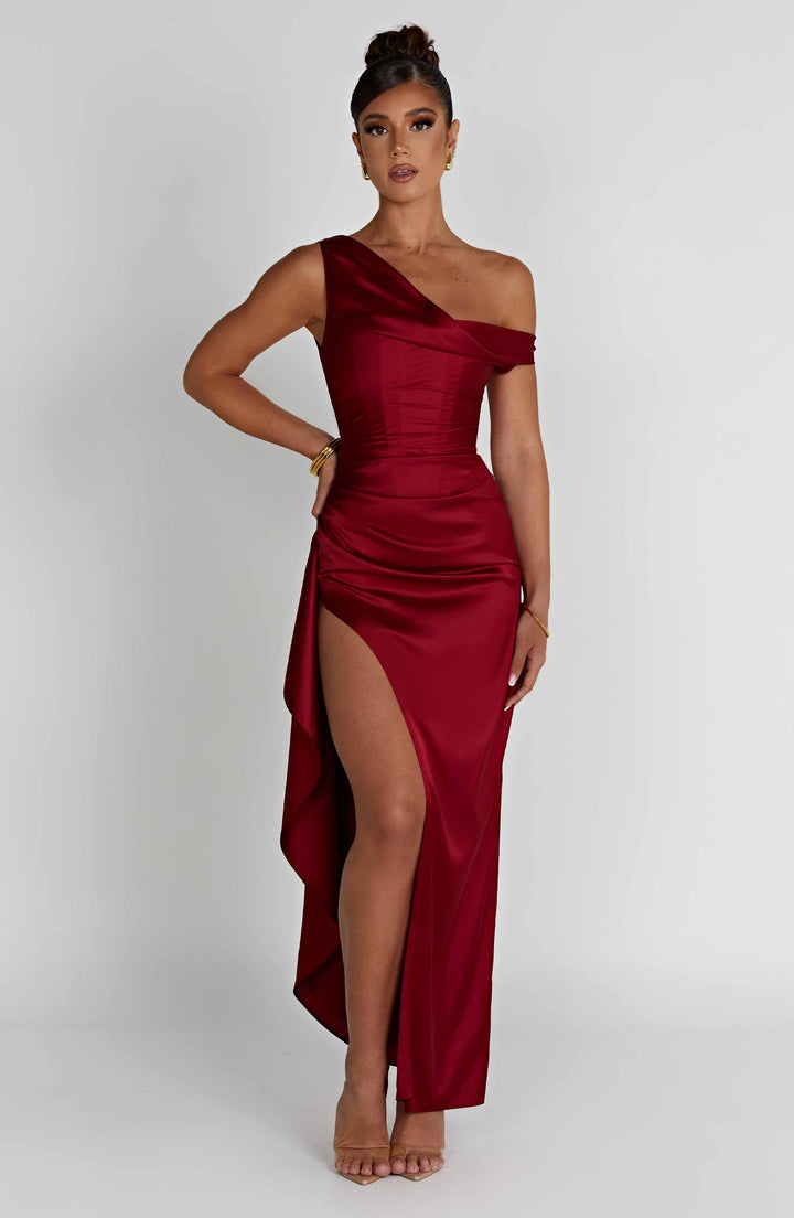 Elyra | Satin Corset Maxi Dress - Wine