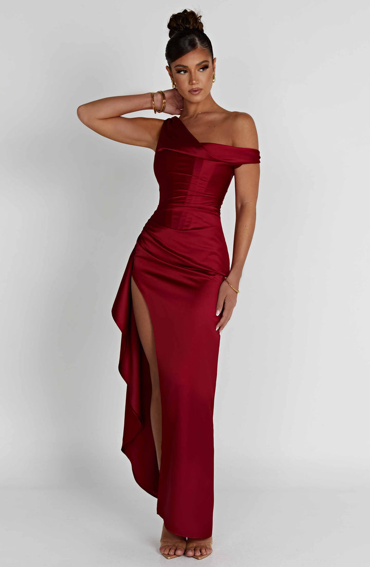 Elyra | Satin Corset Maxi Dress - Wine