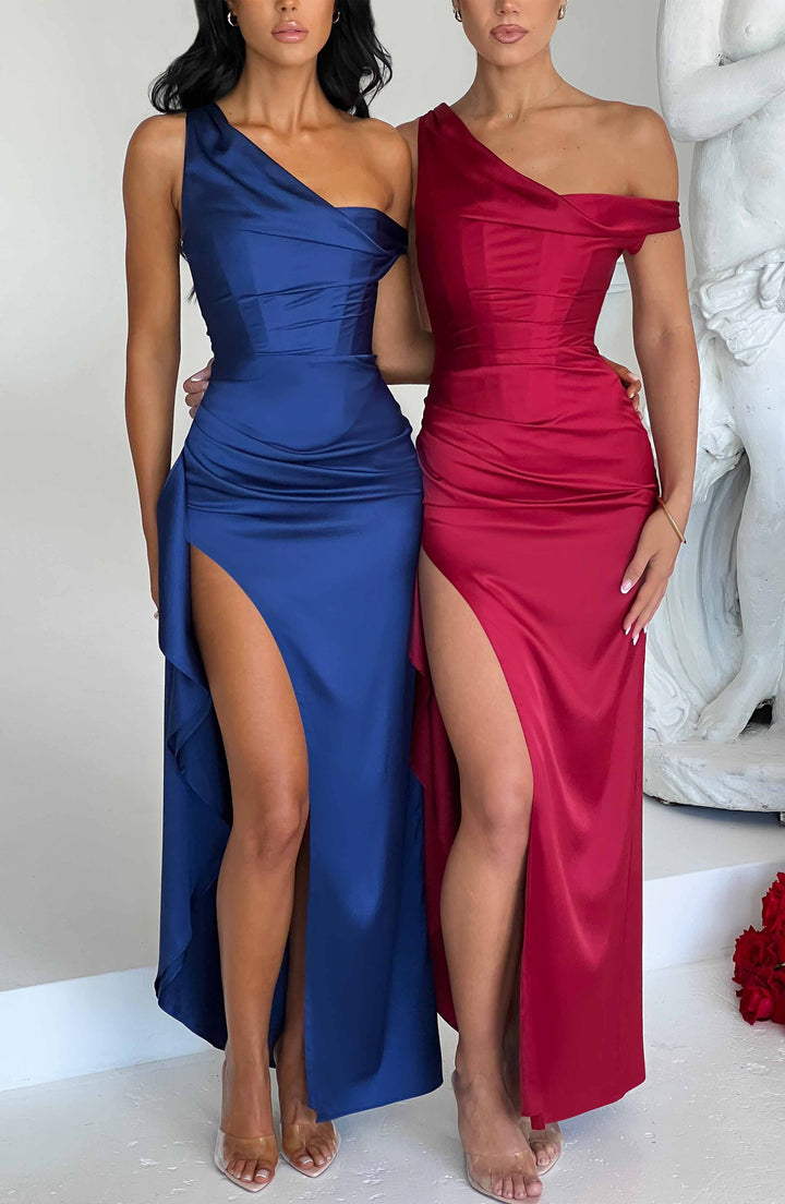 Elyra | Satin Corset Maxi Dress - Wine