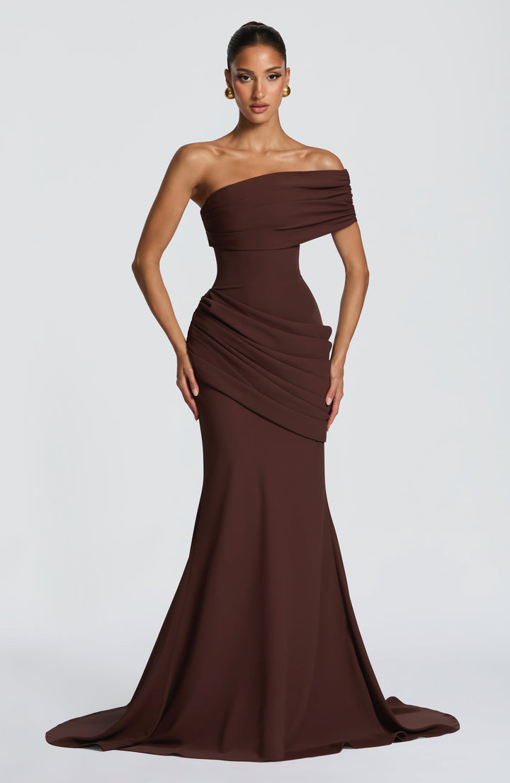 Zoreya | One-Shoulder Corset Gown - Plum Brown