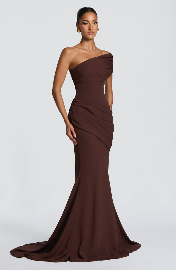 Zoreya | One-Shoulder Corset Gown - Plum Brown