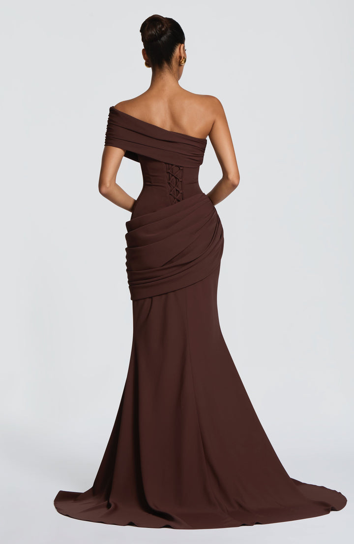 Zoreya | One-Shoulder Corset Gown - Plum Brown