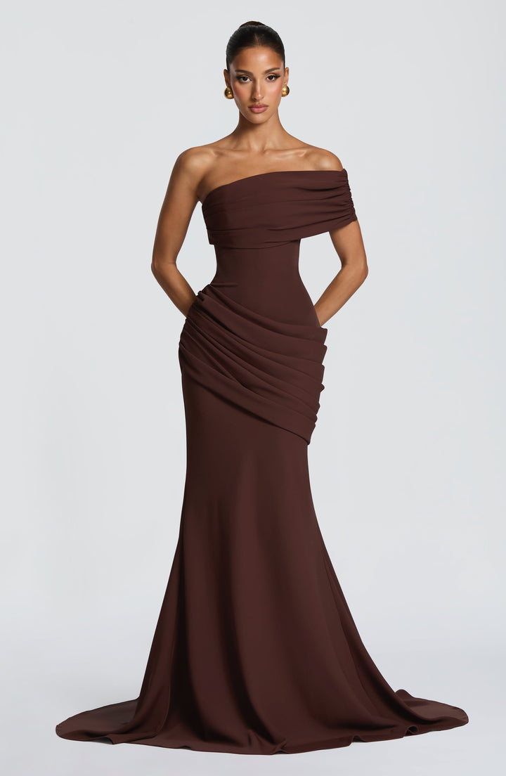 Zoreya | One-Shoulder Corset Gown - Plum Brown