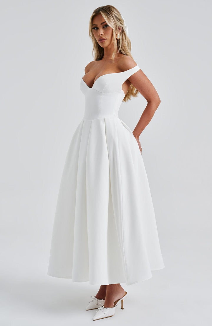 Lanetta | Pleated Midi Dress - Ivory