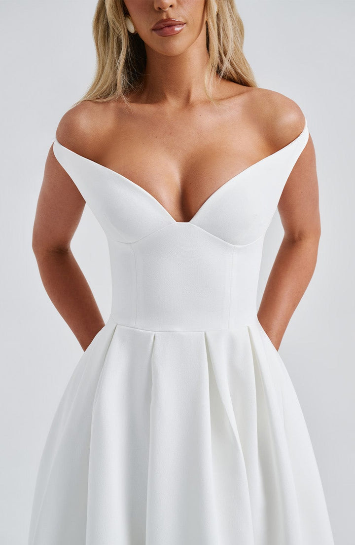 Lanetta | Pleated Midi Dress - Ivory