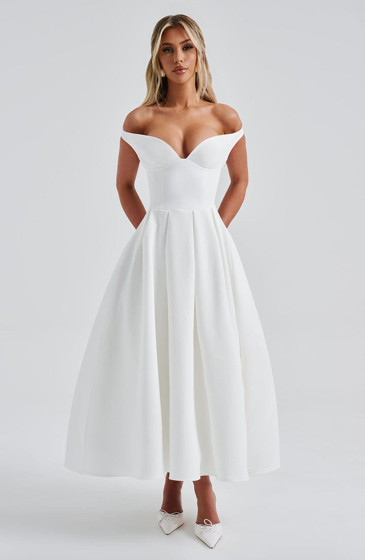 Lanetta | Pleated Midi Dress - Ivory