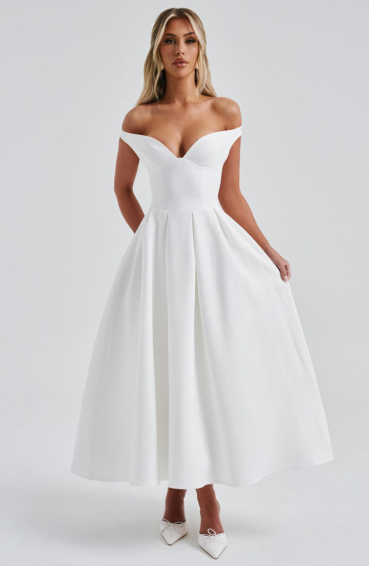 Lanetta | Pleated Midi Dress - Ivory