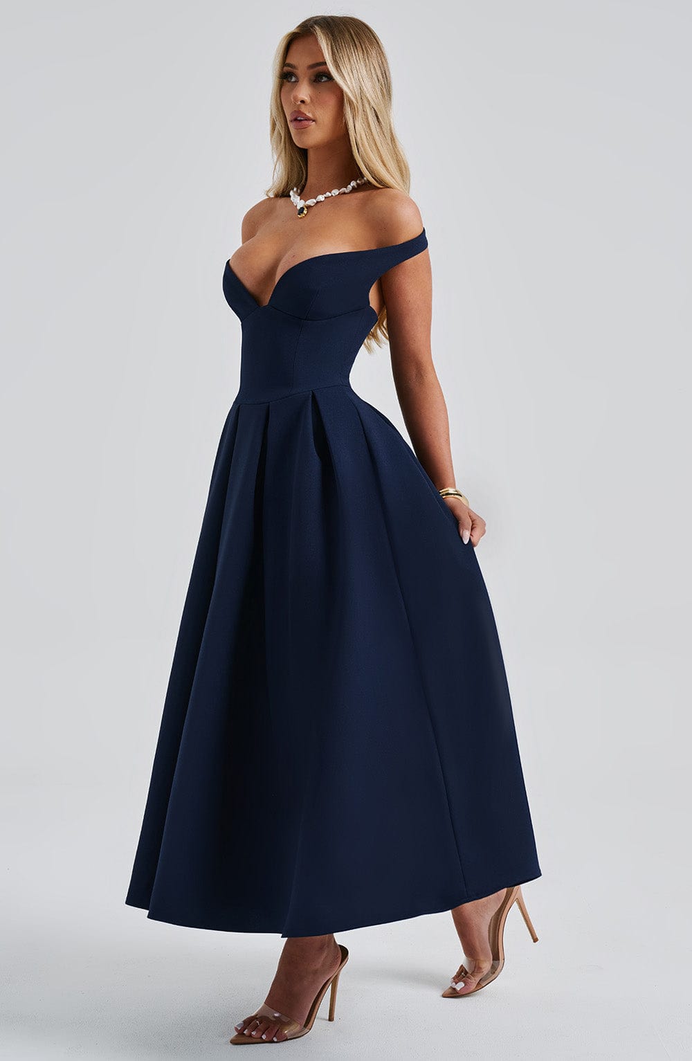 Lanetta | Pleated Midi Dress - Navy