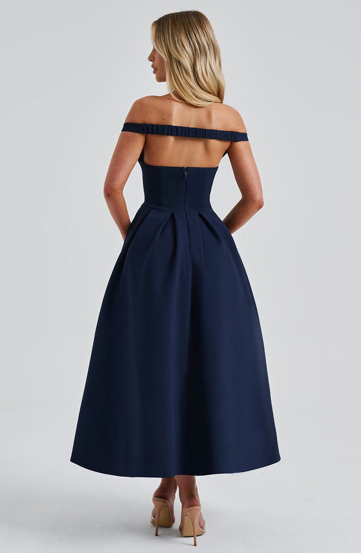 Lanetta | Pleated Midi Dress - Navy