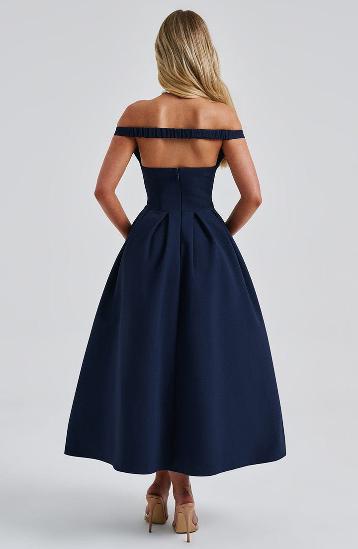 Lanetta | Pleated Midi Dress - Navy