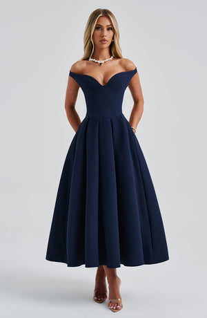 Lanetta | Pleated Midi Dress - Navy