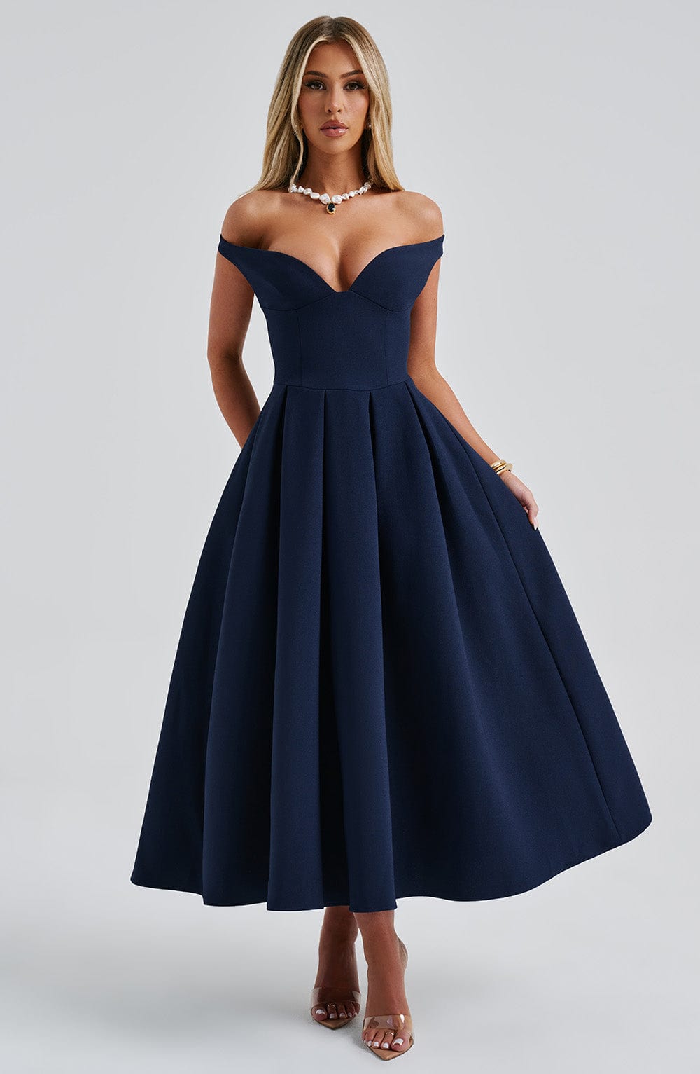 Lanetta | Pleated Midi Dress - Navy