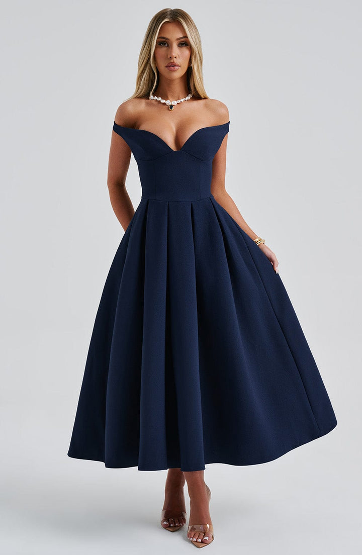 Lanetta | Pleated Midi Dress - Navy