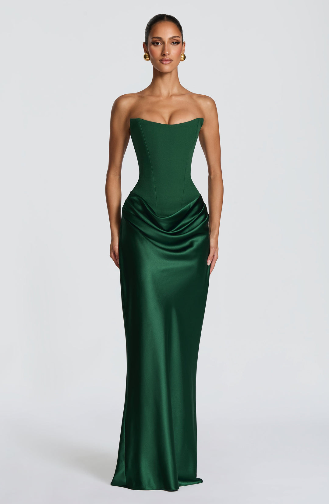 Maggie | Emerald Satin Maxi Dress - Emerald