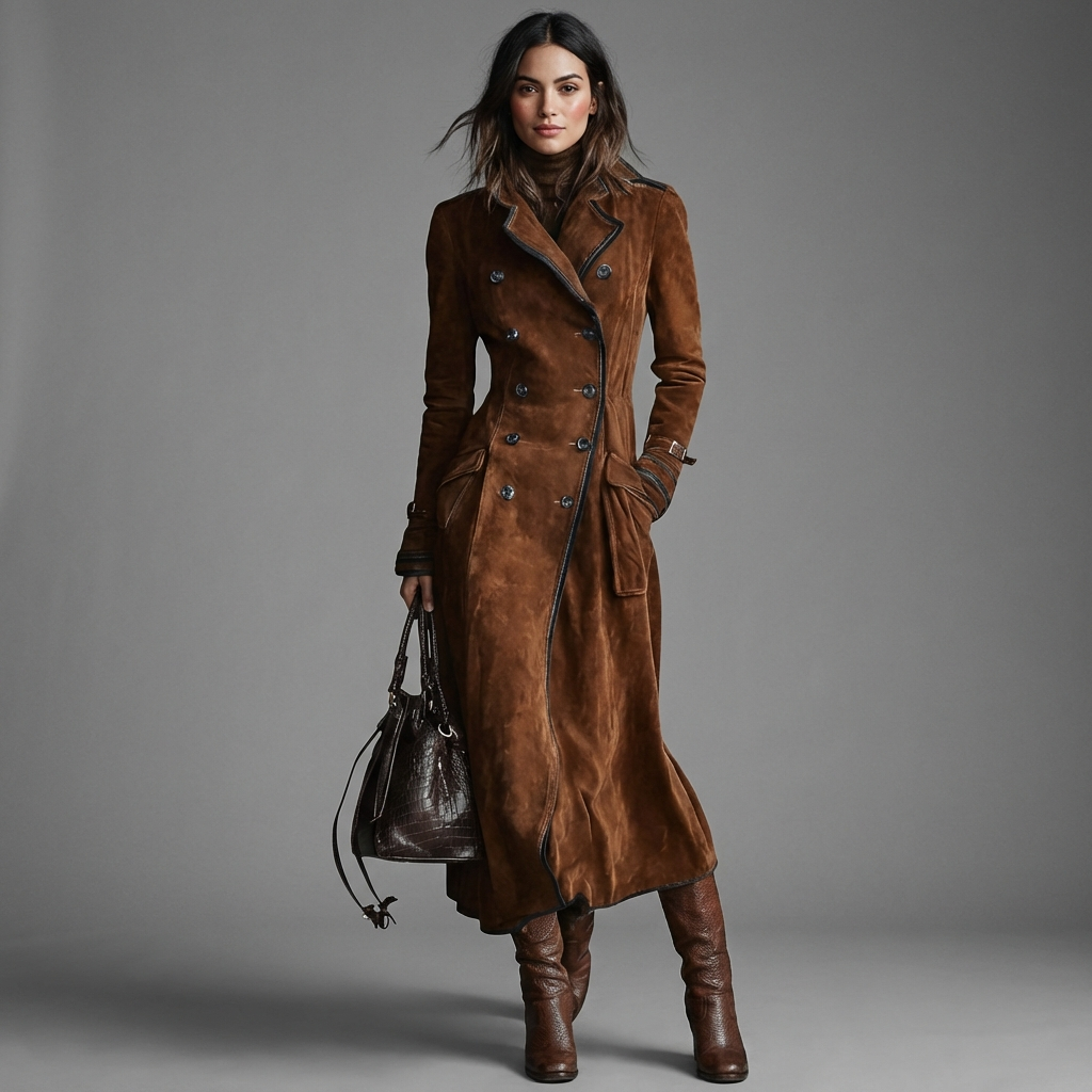 Nathaly™ Suede Leather Trench Coat