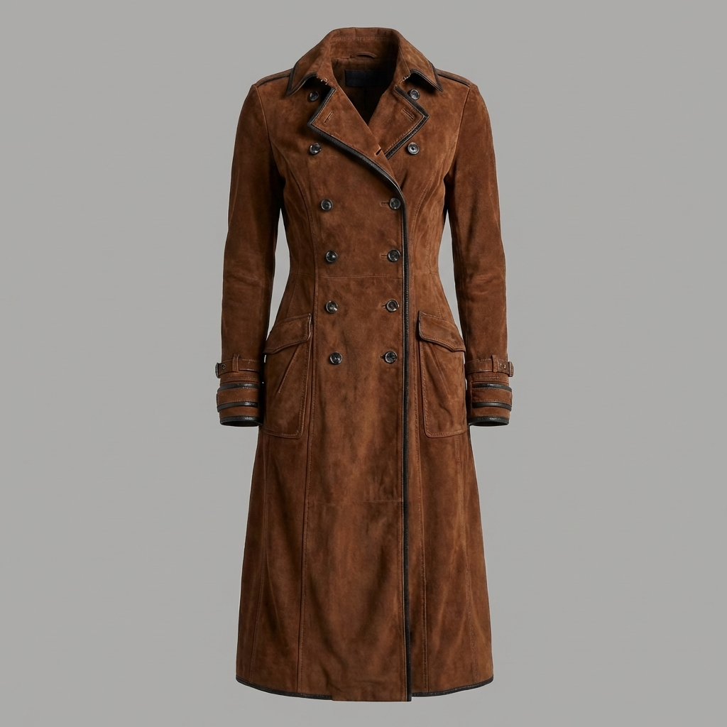 Nathaly™ Suede Leather Trench Coat