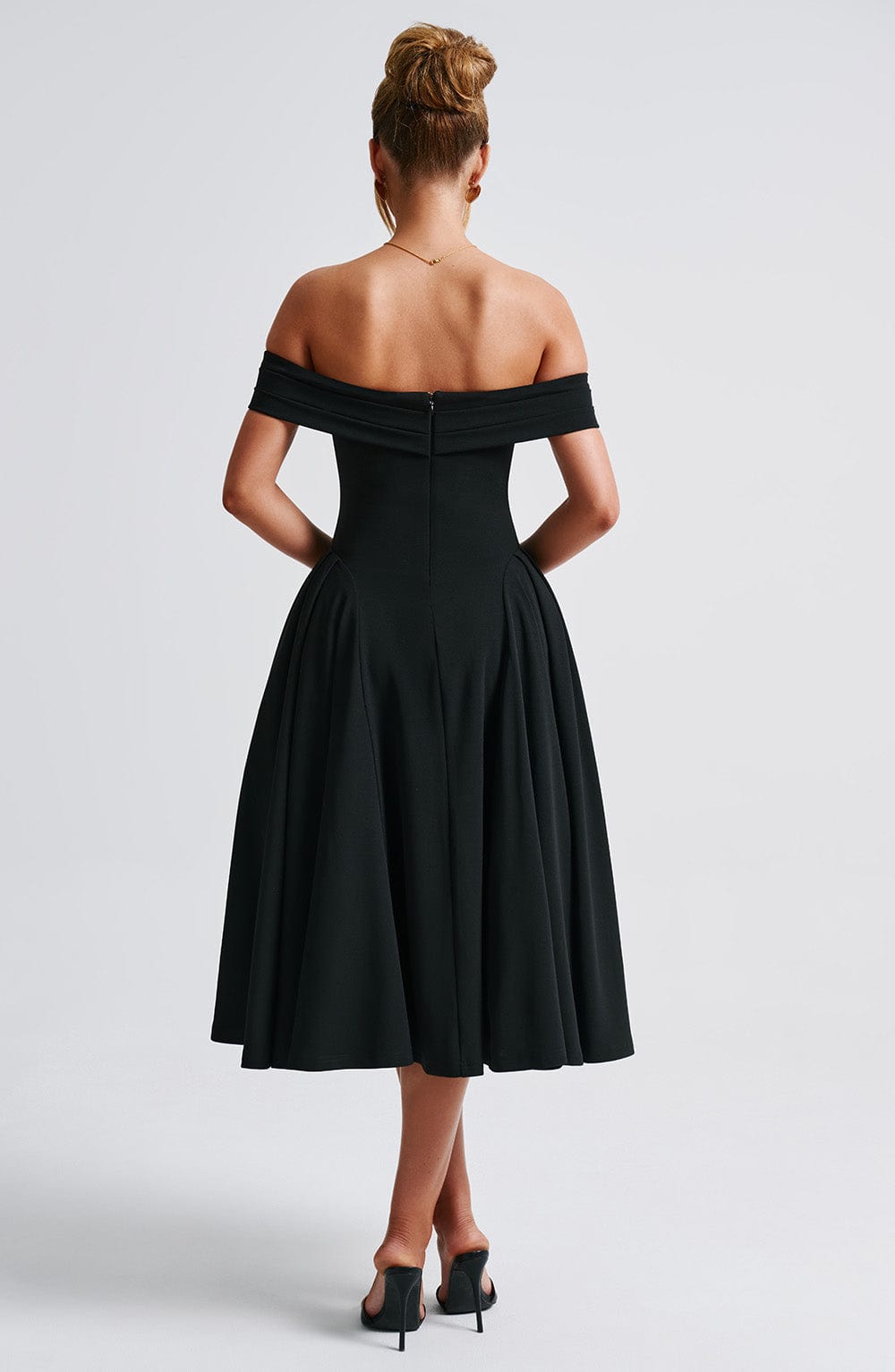 Miranda | Bardot Midi Dress - Black