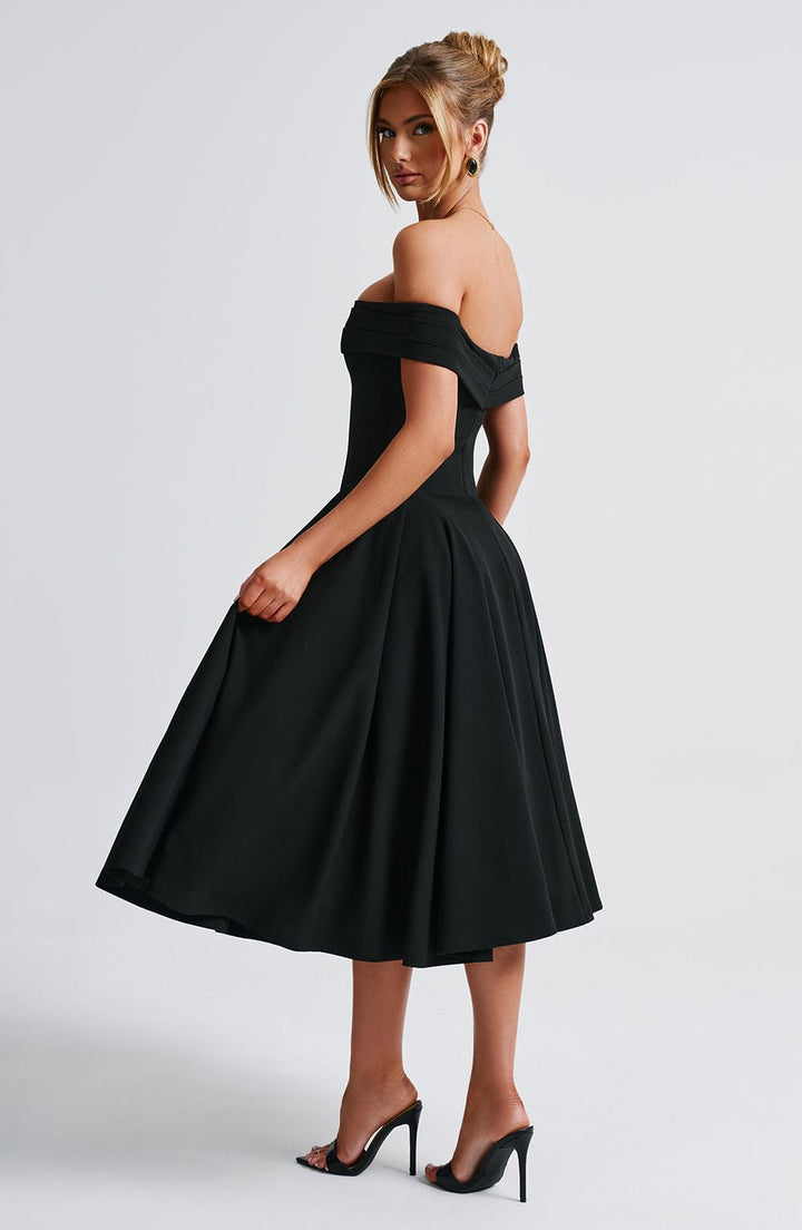 Miranda | Bardot Midi Dress - Black