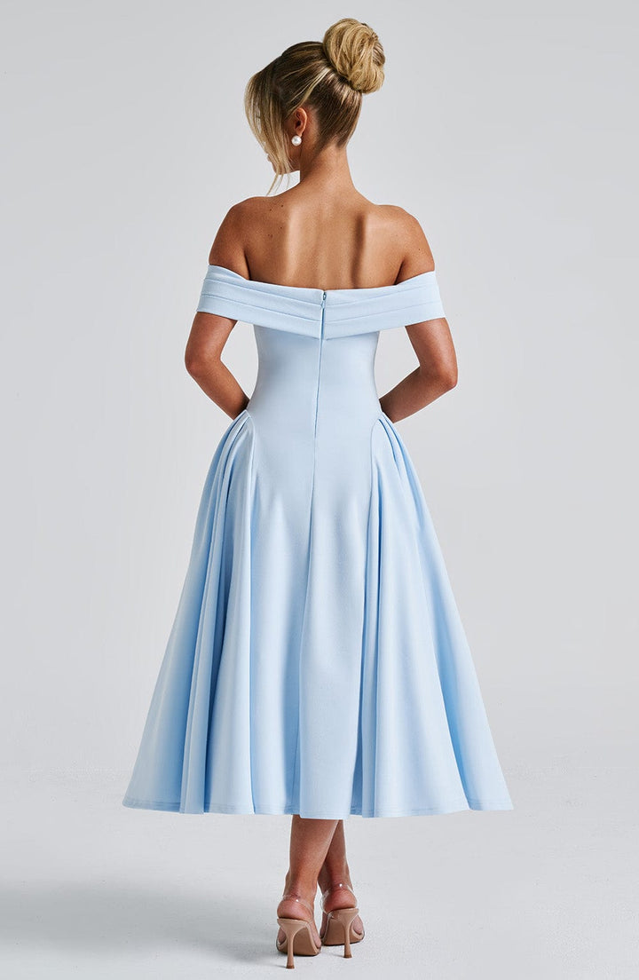 Miranda | Bardot Midi Dress - Blue