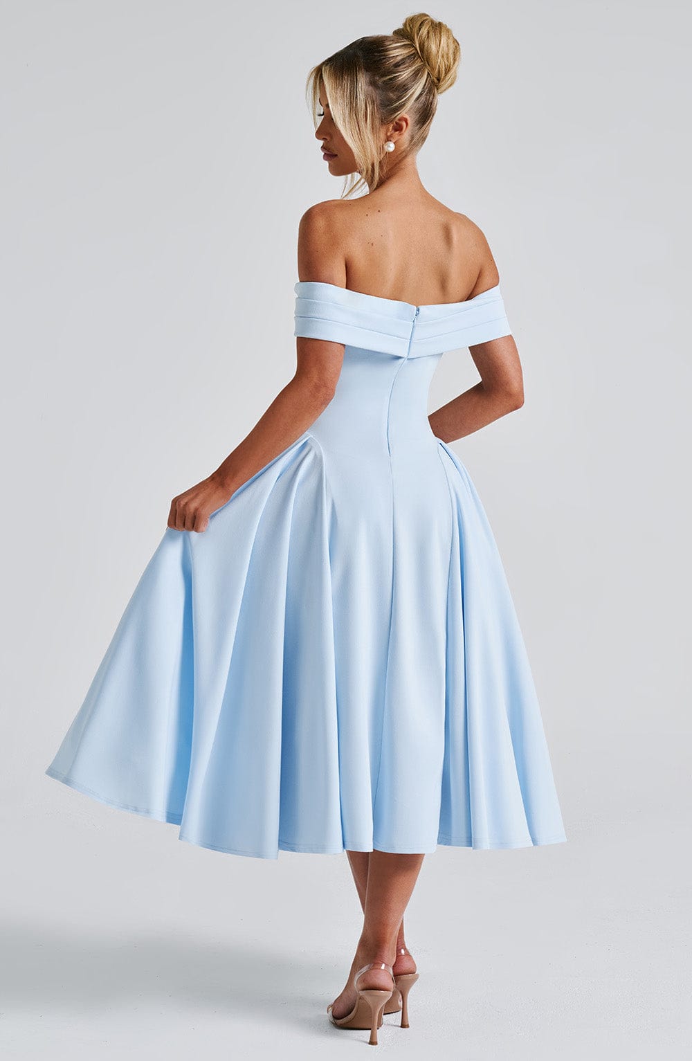Miranda | Bardot Midi Dress - Blue