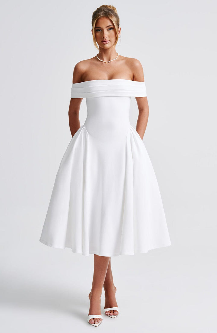 Miranda | Bardot Midi Dress - Ivory