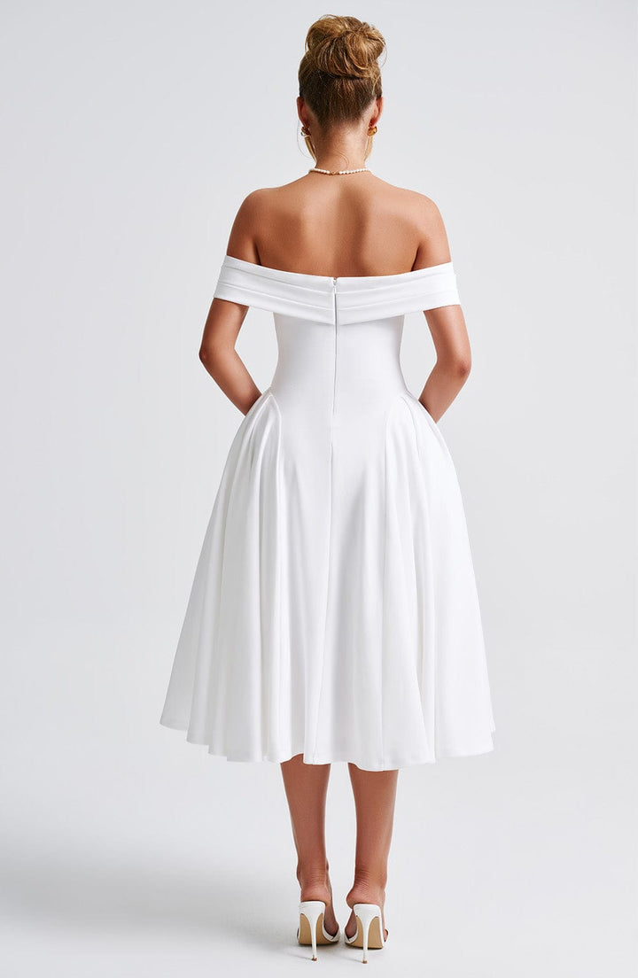 Miranda | Bardot Midi Dress - Ivory