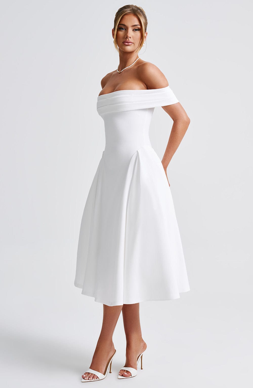 Miranda | Bardot Midi Dress - Ivory