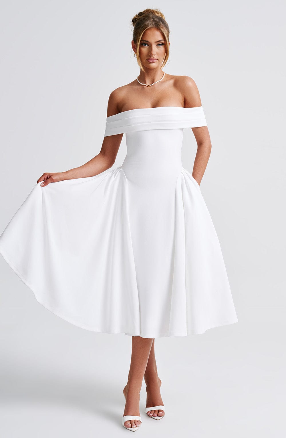 Miranda | Bardot Midi Dress - Ivory