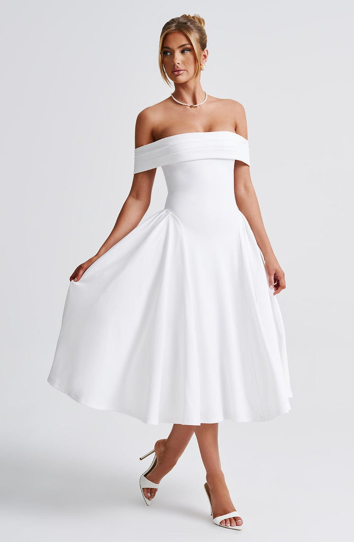 Miranda | Bardot Midi Dress - Ivory
