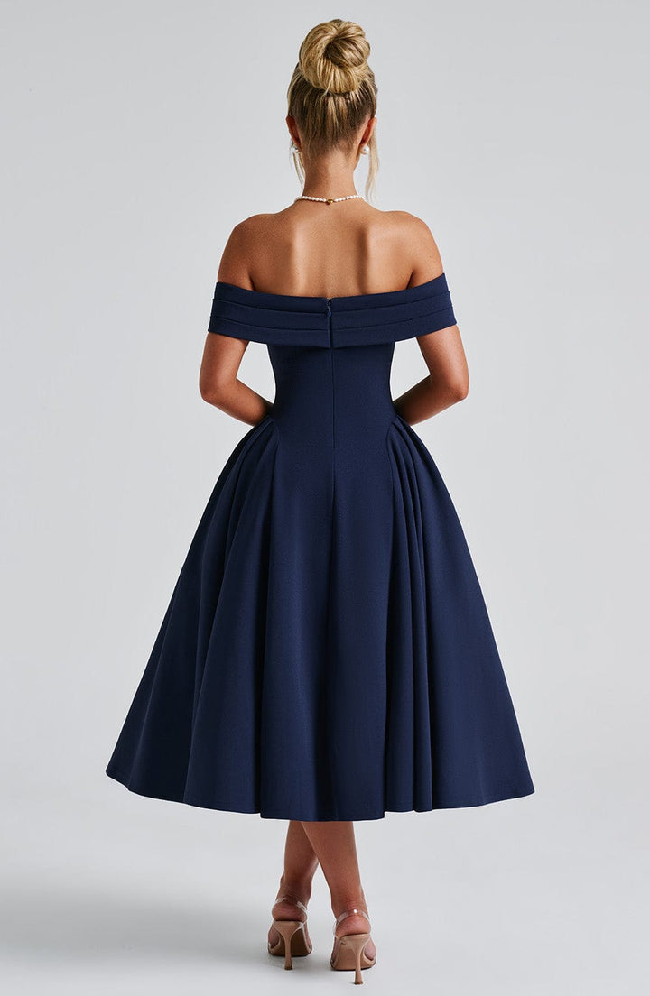 Miranda | Bardot Midi Dress - Navy