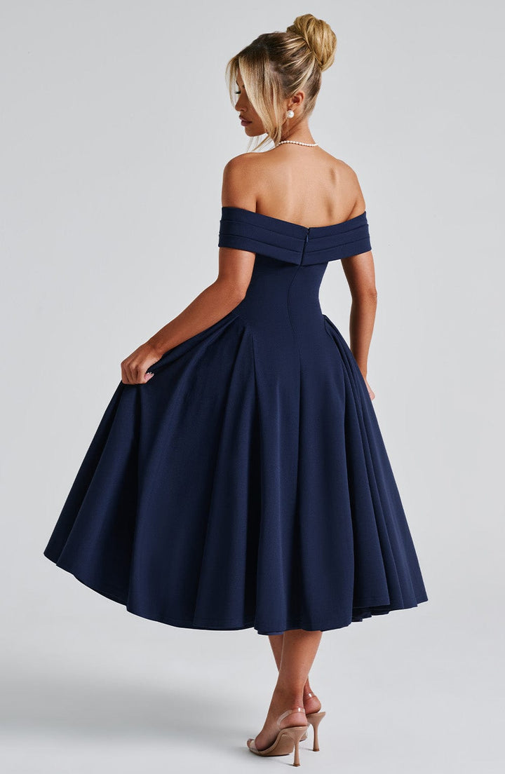 Miranda | Bardot Midi Dress - Navy