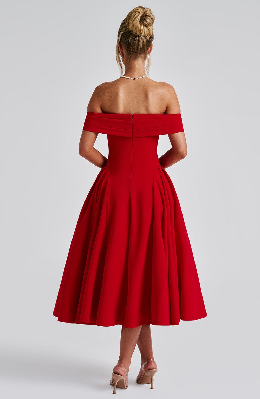 Miranda | Bardot Midi Dress - Red