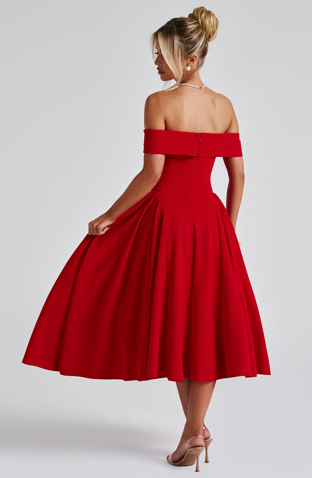 Miranda | Bardot Midi Dress - Red