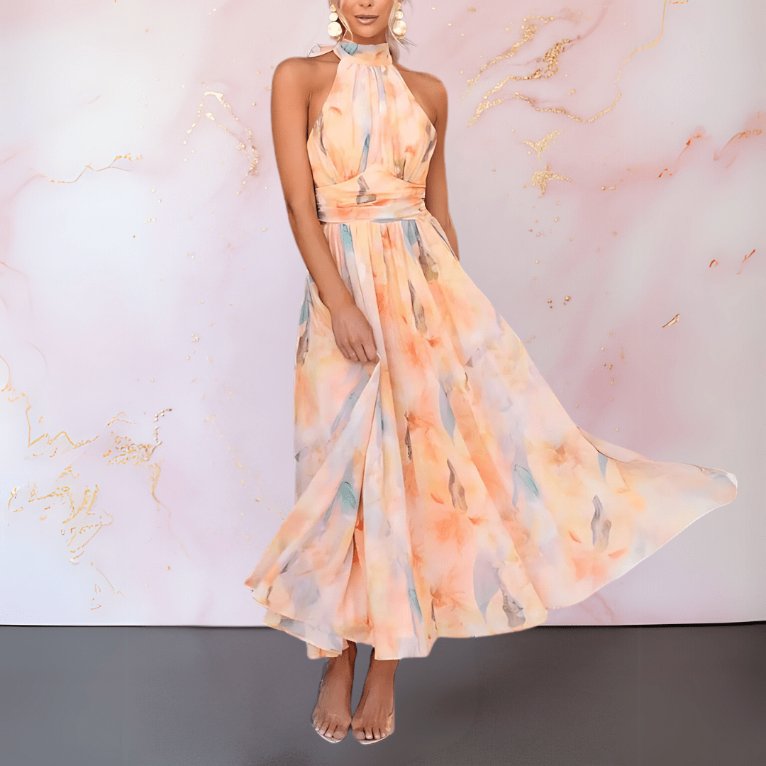 Esther | Watercolour Halterneck Maxi Dress