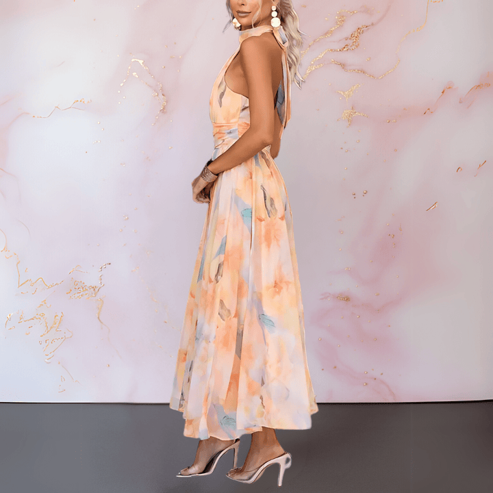 Esther | Watercolour Halterneck Maxi Dress