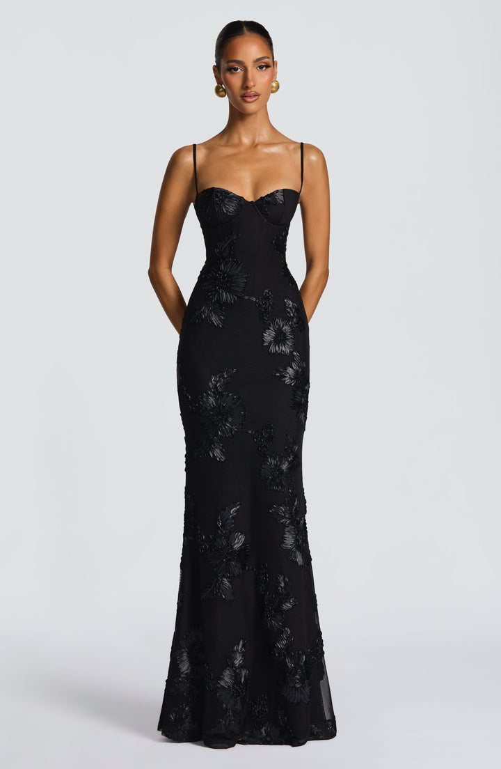 Nefertiti | Lace-Up Maxi Dress - Black