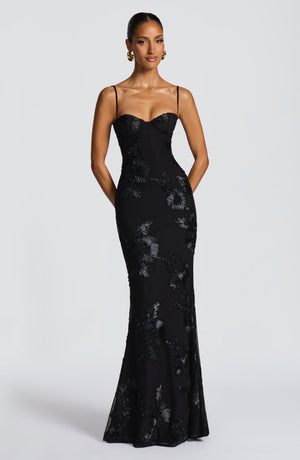 Nefertiti | Lace-Up Maxi Dress - Black