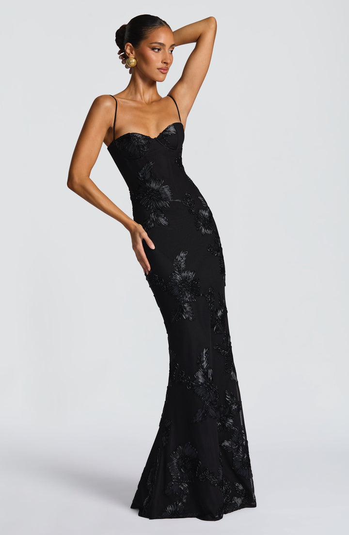 Nefertiti | Lace-Up Maxi Dress - Black