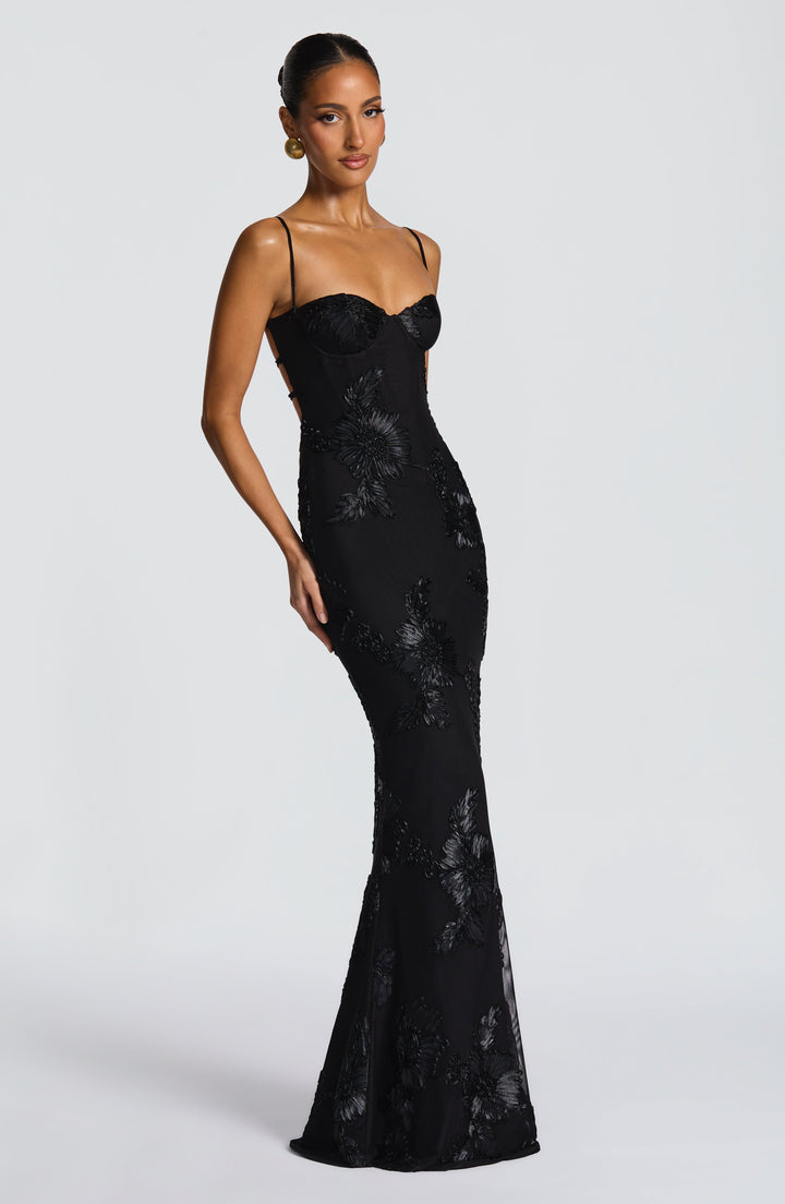 Nefertiti | Lace-Up Maxi Dress - Black