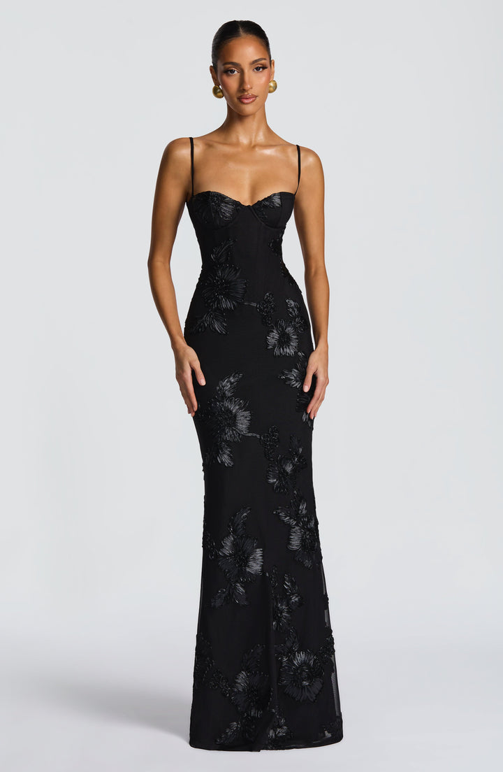 Nefertiti | Lace-Up Maxi Dress - Black