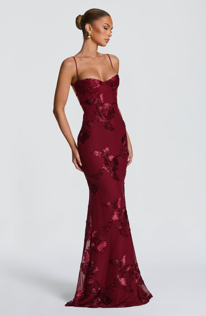 Nefertiti | Lace-Up Maxi Dress - Burgundy
